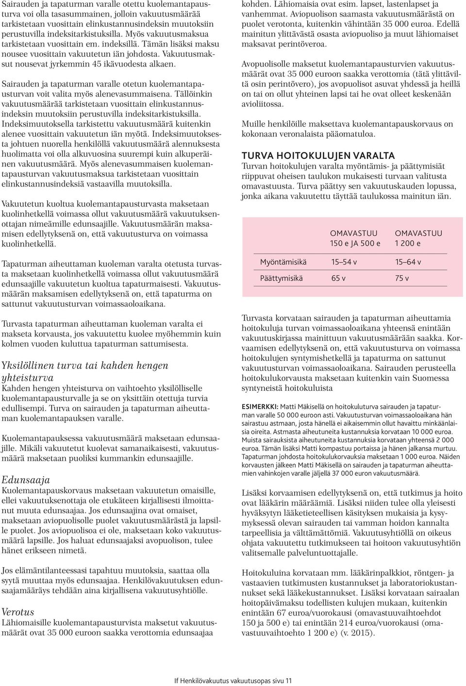 Sairauden ja tapaturman varalle otetun kuolemantapausturvan voit valita myös alenevasummaisena.