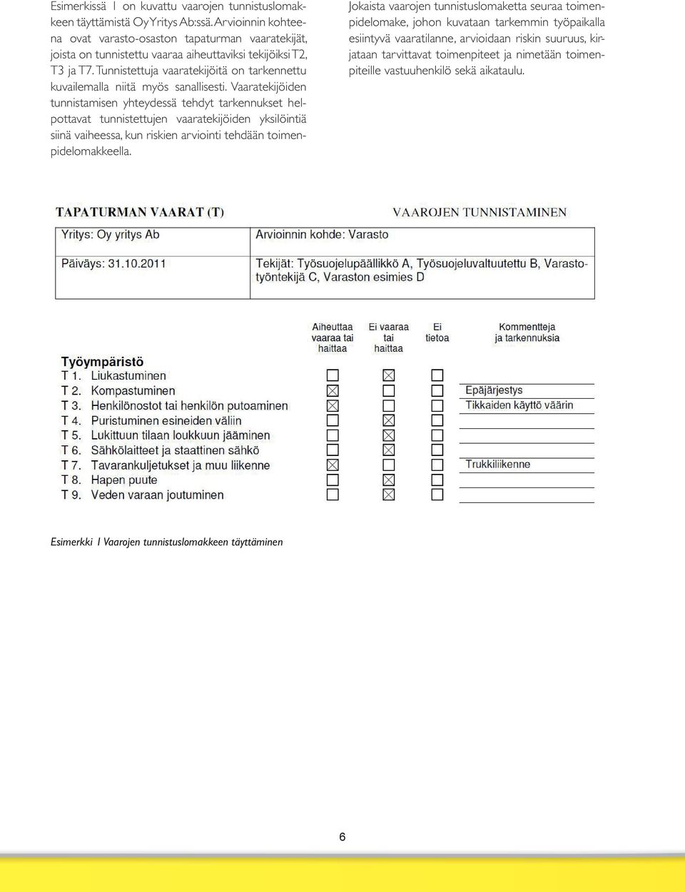 Tunnistettuja vaaratekijöitä on tarkennettu kuvailemalla niitä myös sanallisesti.