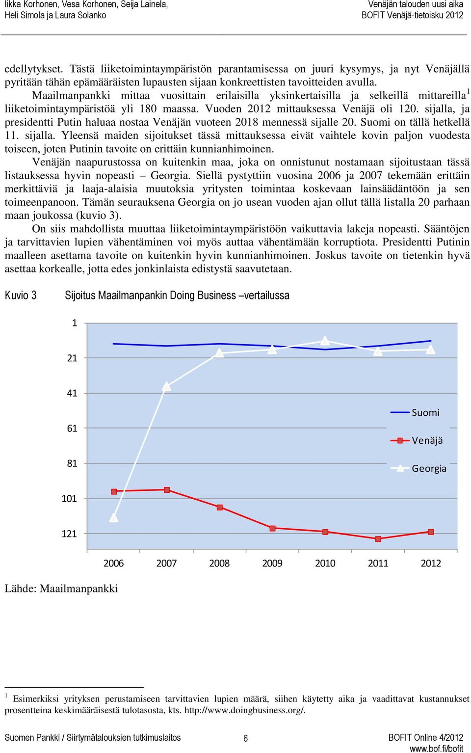 sijalla, ja presidentti Putin haluaa nostaa Venäjän vuoteen 2018 mennessä sijalle 20. Suomi on tällä hetkellä 11. sijalla.