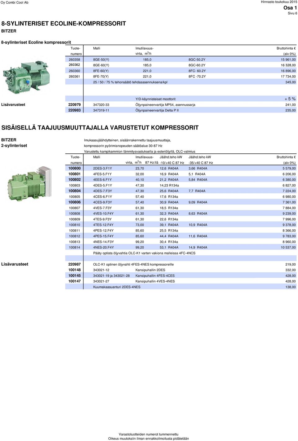 2Y 17 734,00 25 / 50 / 75 % tehonsäätö tehdasasennuksena/kpl 345,00 Y/D-käynnisteiset moottorit + 5 % Lisävarusteet 220979 347320-33 Öljynpaineenvartija MP54, asennussarja 241,00 220983 347319-11