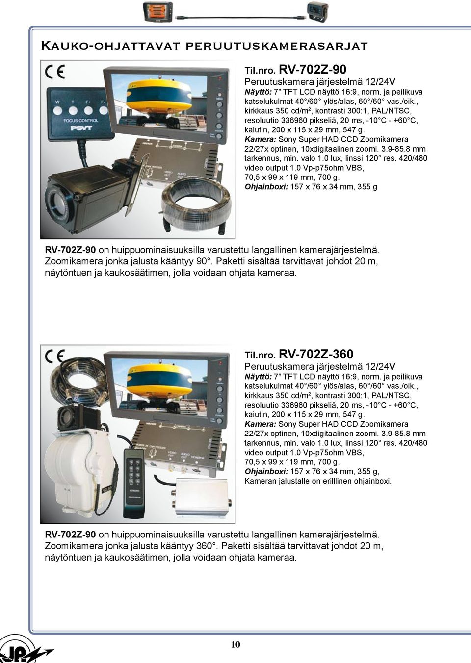 Kamera: Sony Super HAD CCD Zoomikamera 22/27x optinen, 10xdigitaalinen zoomi. 3.9-85.8 mm tarkennus, min. valo 1.0 lux, linssi 120 res. 420/480 video output 1.