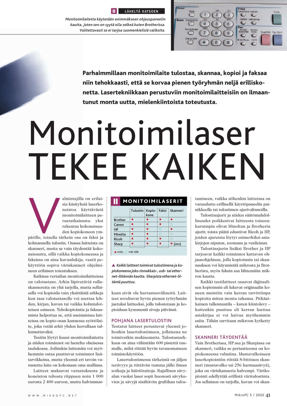 Lasertekniikkaan perustuviin monitoimilaittsiin on ilmaantunut monta uutta, mielenkiintoista toteutusta.