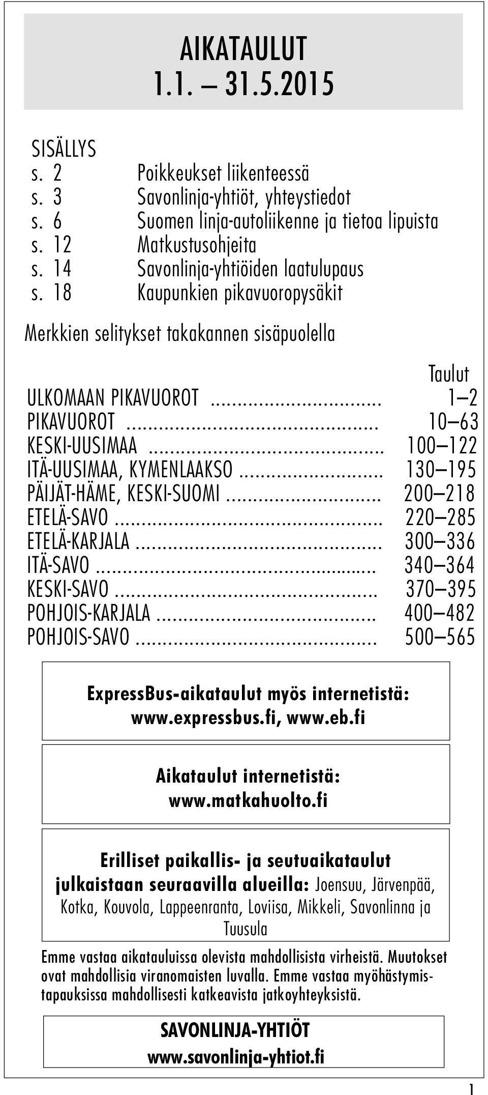 .. 100 122 ITÄ-UUSIMAA, KYMENLAAKSO... 130 195 PÄIJÄT-HÄME, KESKI-SUOMI... 200 218 ETELÄ-SAVO... 220 285 ETELÄ-KARJALA... 300 336 ITÄ-SAVO... 340 364 KESKI-SAVO... 370 395 POHJOIS-KARJALA.