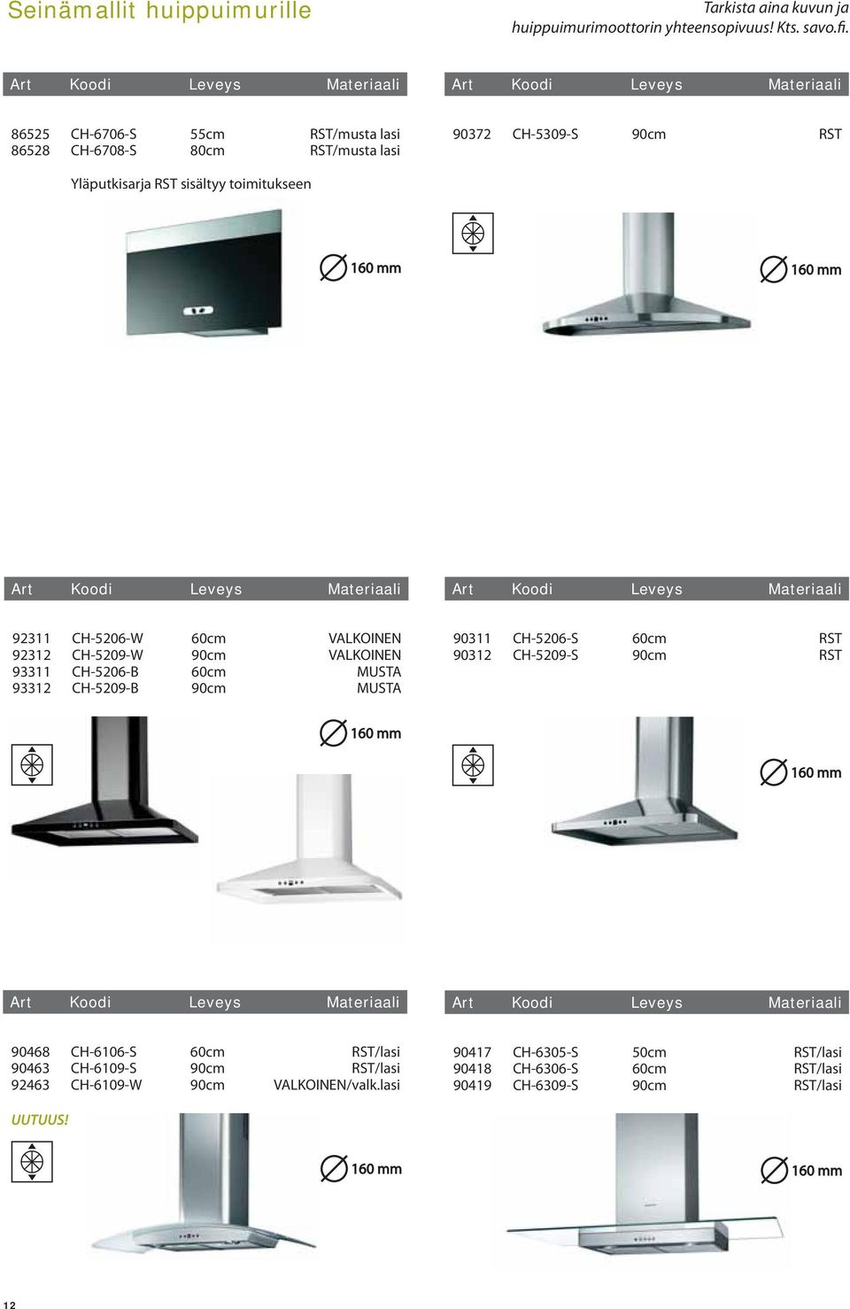CH-5206-W 60cm VALKOINEN 92312 CH-5209-W 90cm VALKOINEN 93311 CH-5206-B 60cm MUSTA 93312 CH-5209-B 90cm MUSTA 90311 CH-5206-S 60cm RST 90312