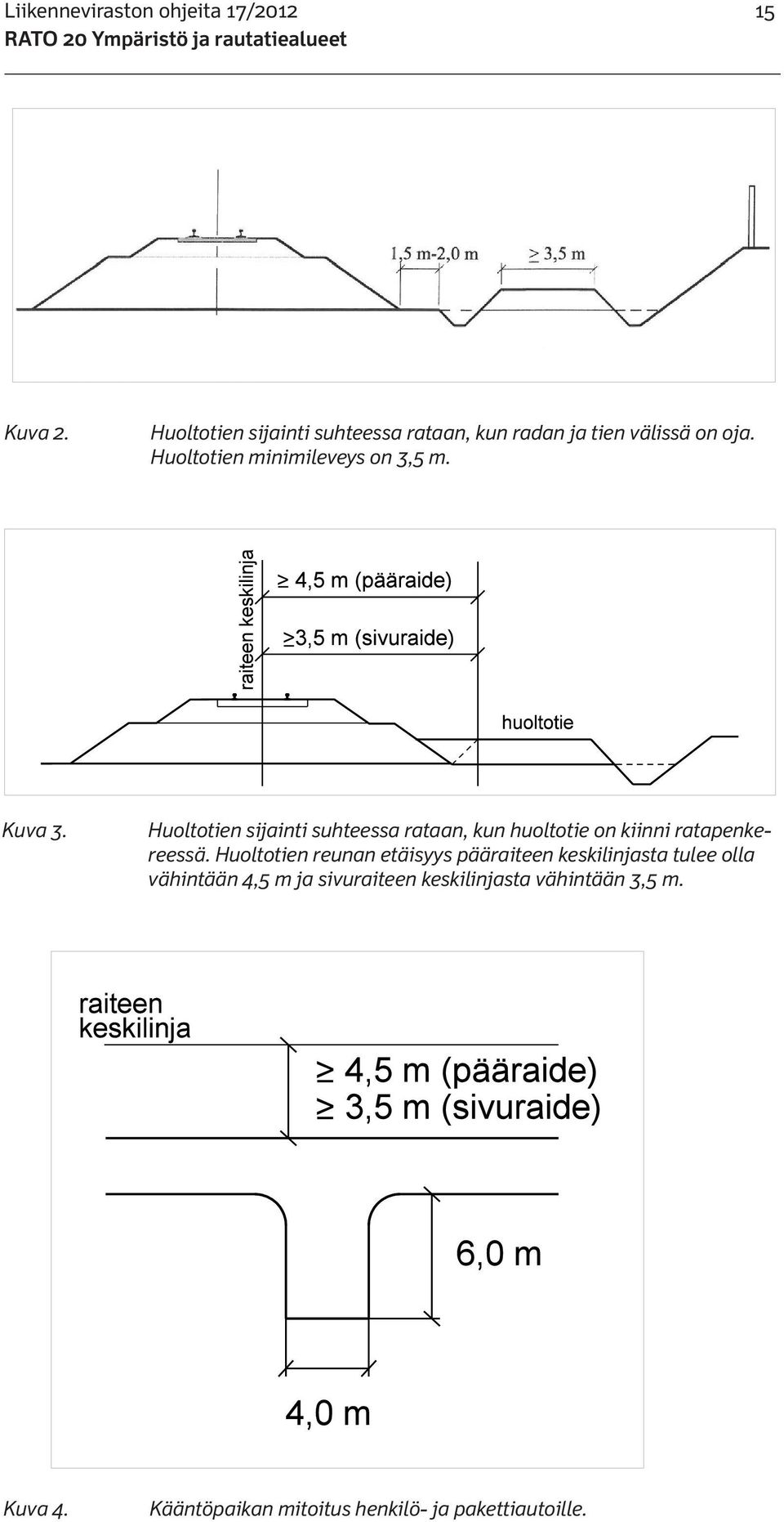 Kuva 3. Huoltotien sijainti suhteessa rataan, kun huoltotie on kiinni ratapenkereessä.