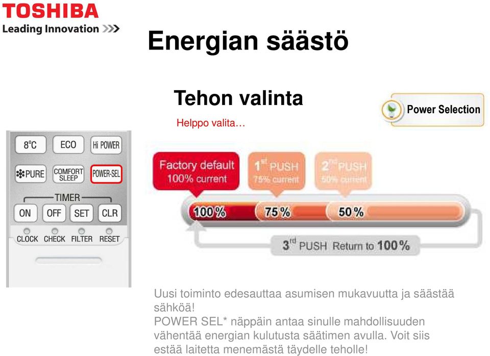 POWER SEL* näppäin antaa sinulle mahdollisuuden vähentää energian