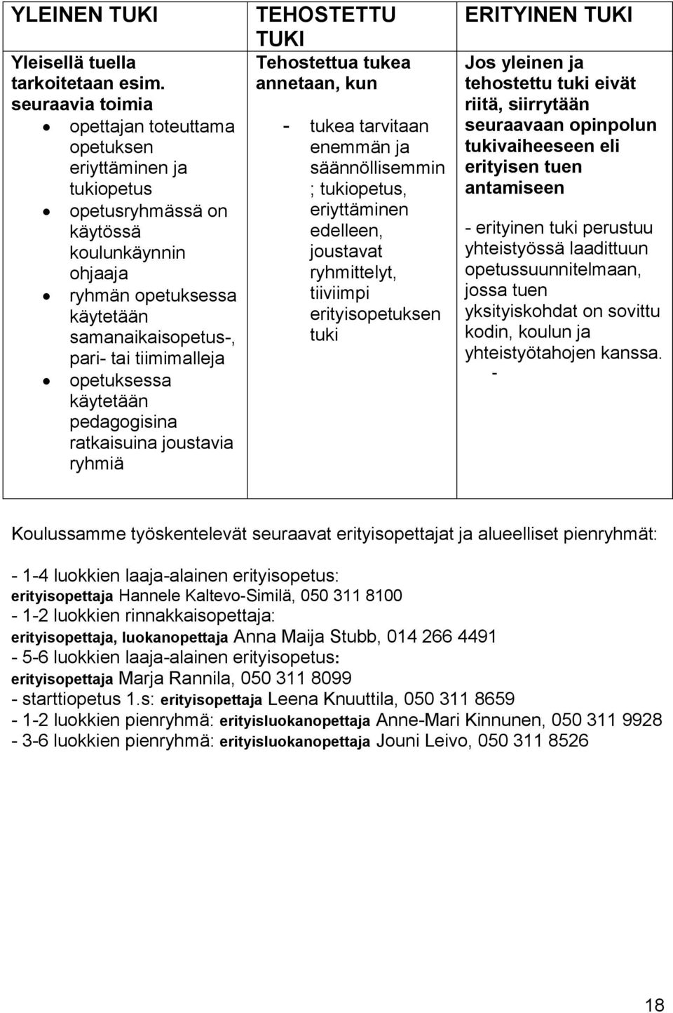 opetuksessa käytetään pedagogisina ratkaisuina joustavia ryhmiä TEHOSTETTU TUKI Tehostettua tukea annetaan, kun - tukea tarvitaan enemmän ja säännöllisemmin ; tukiopetus, eriyttäminen edelleen,