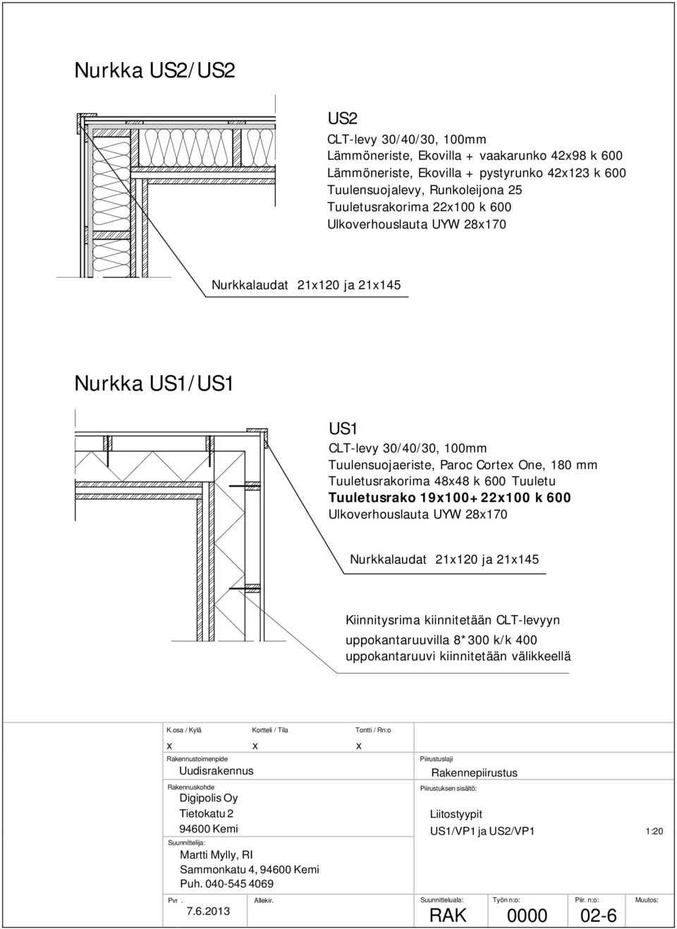 19100+22100 k 600 Nurkkalaudat 21120 ja 21145 Kiinnitysrima kiinnitetään CLT-levyyn