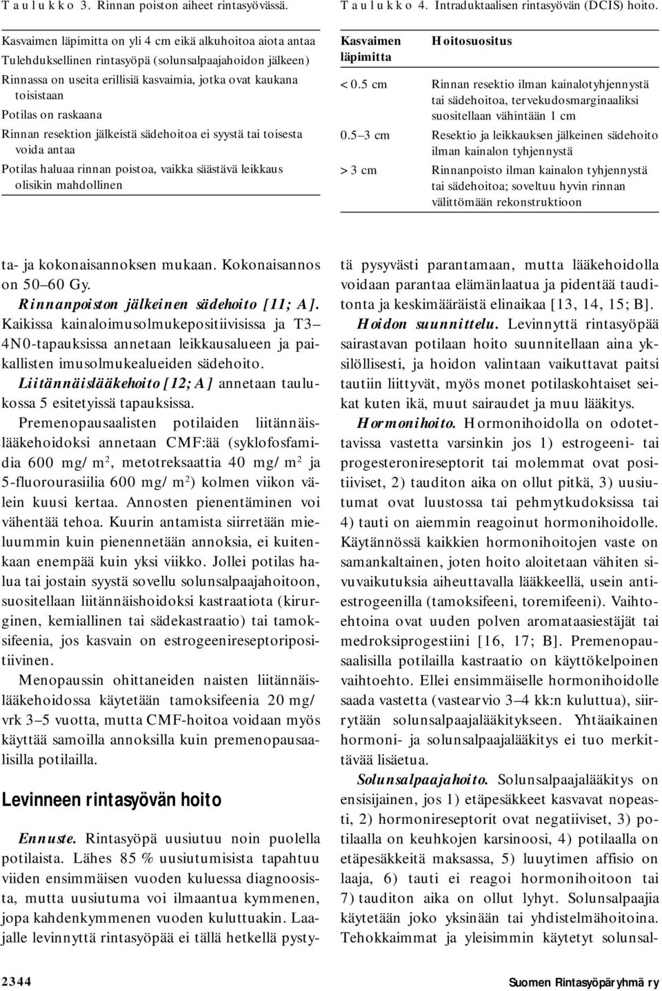 raskaana Rinnan resektion jälkeistä sädehoitoa ei syystä tai toisesta voida antaa Potilas haluaa rinnan poistoa, vaikka säästävä leikkaus olisikin mahdollinen T a u l u k k o 4.