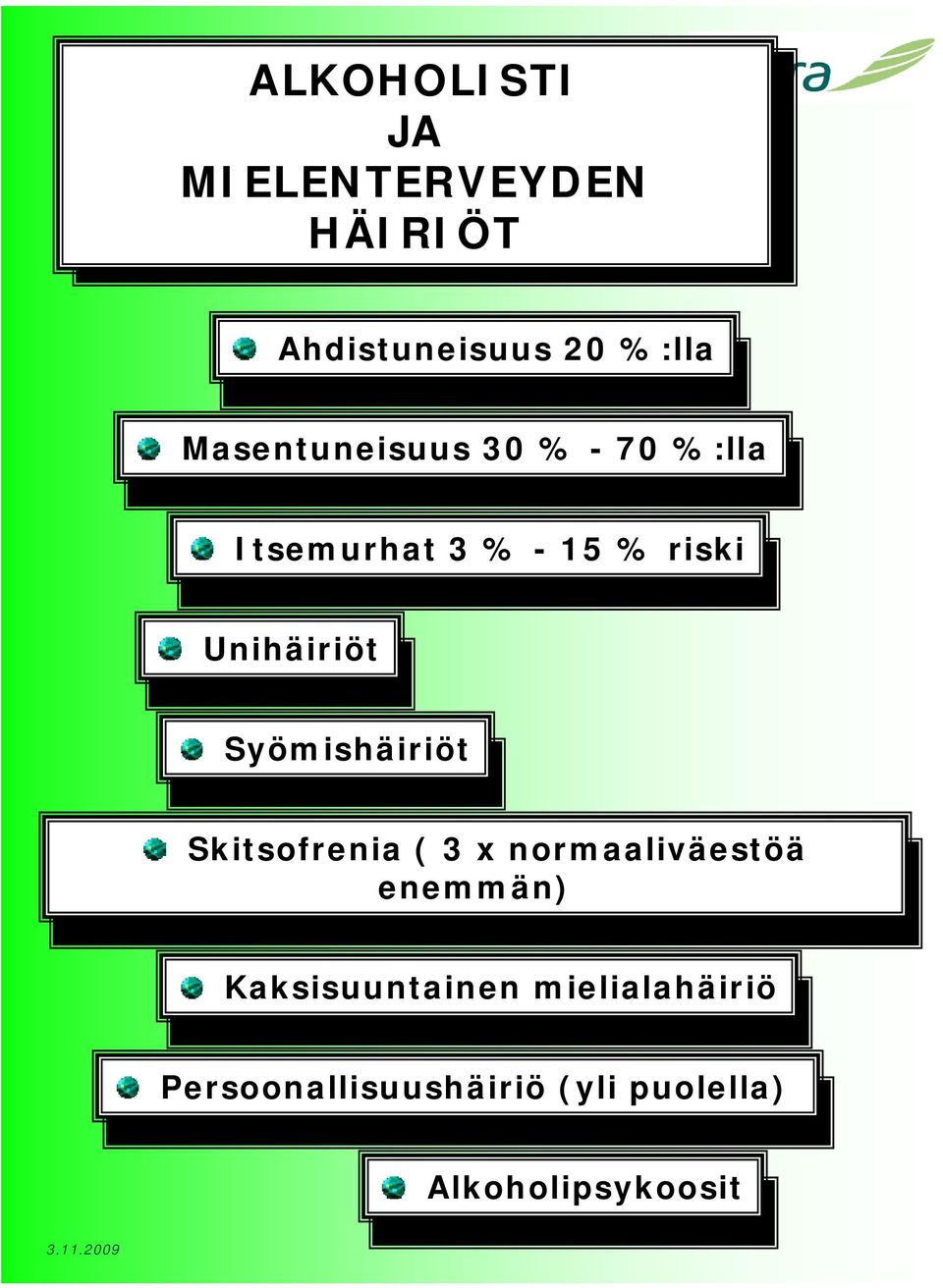 Syömishäiriöt Skitsofrenia ( 3 x normaaliväestöä Skitsofrenia enemmän) ( 3 x normaaliväestöä enemmän) Kaksisuuntainen