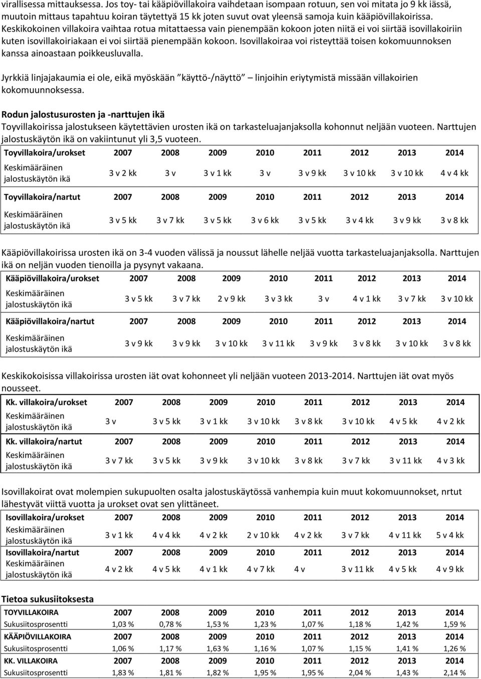 Keskikokoinen villakoira vaihtaa rotua mitattaessa vain pienempään kokoon joten niitä ei voi siirtää isovillakoiriin kuten isovillakoiriakaan ei voi siirtää pienempään kokoon.