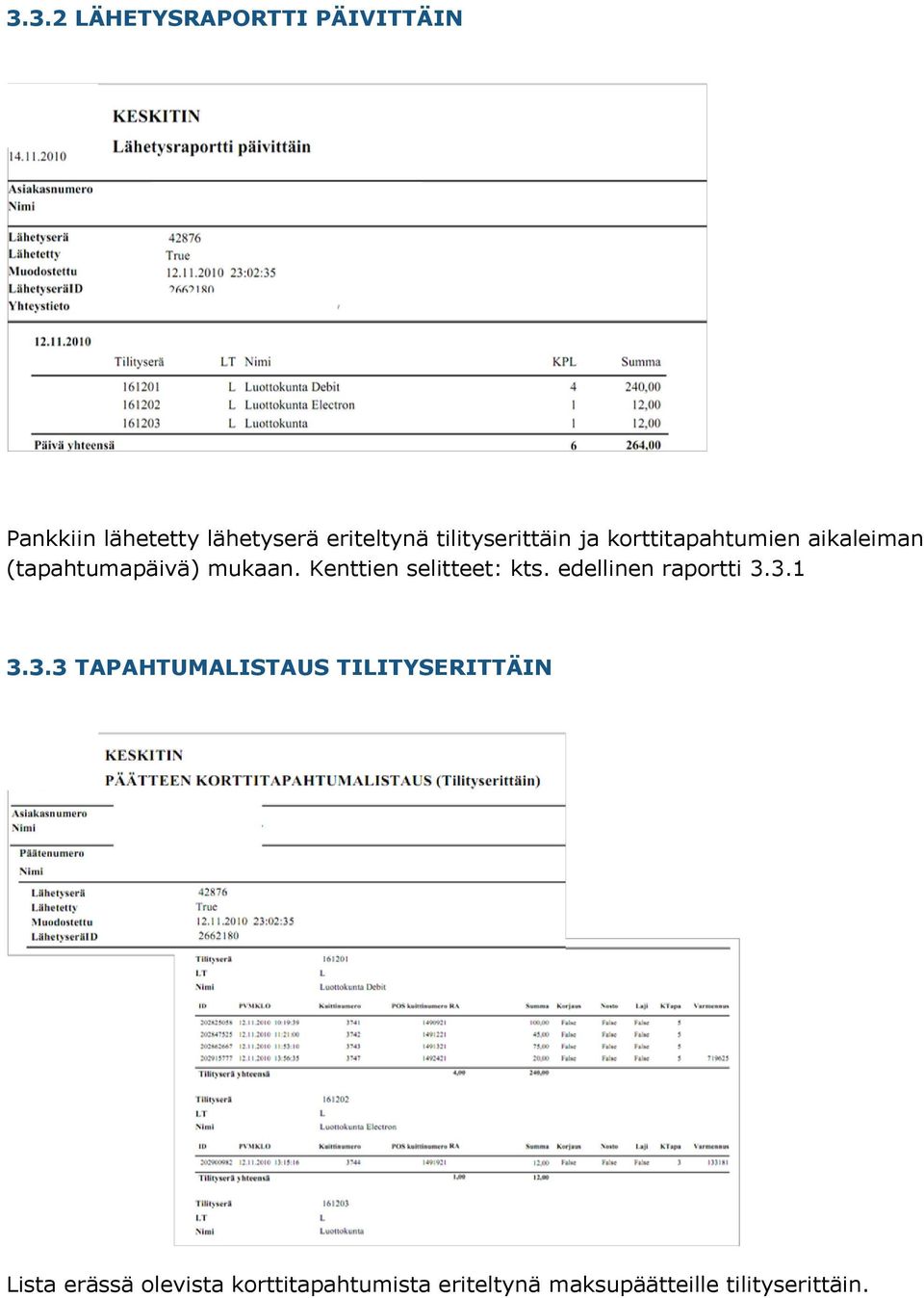 Kenttien selitteet: kts. edellinen raportti 3.