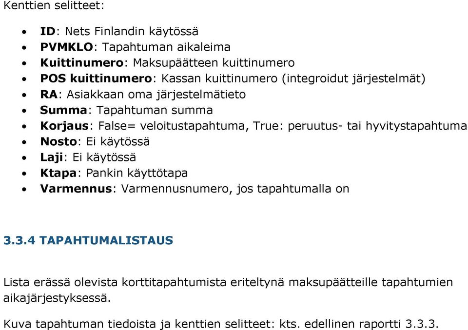 hyvitystapahtuma Nosto: Ei käytössä Laji: Ei käytössä Ktapa: Pankin käyttötapa Varmennus: Varmennusnumero, jos tapahtumalla on 3.
