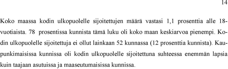 Kodin ulkopuolelle sijoitettuja ei ollut lainkaan 52 kunnassa (12 prosenttia kunnista).