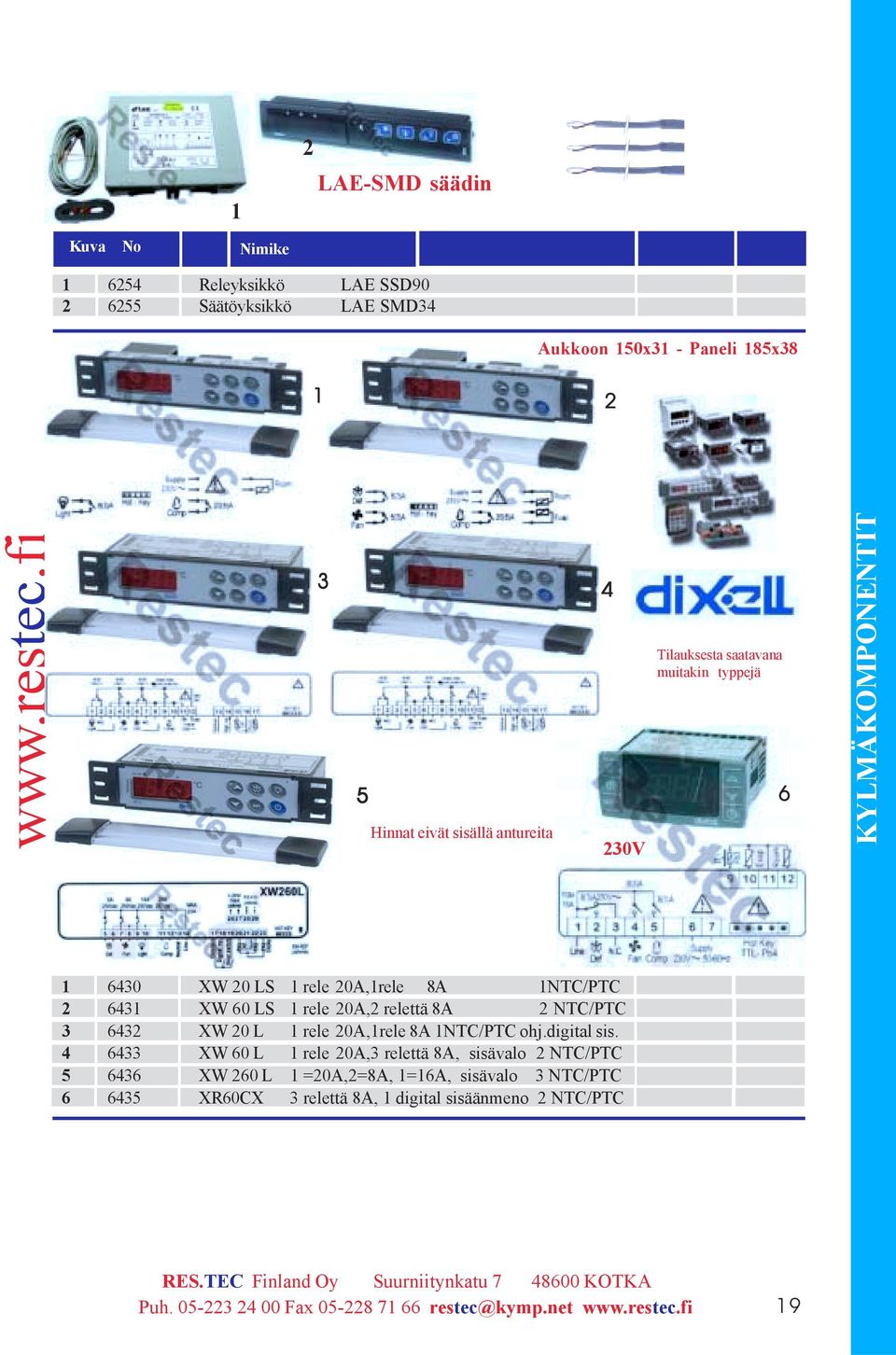 relettä 8A NTC/PTC 3 63 XW 0 L rele 0A,rele 8A NTC/PTC ohj.digital sis.