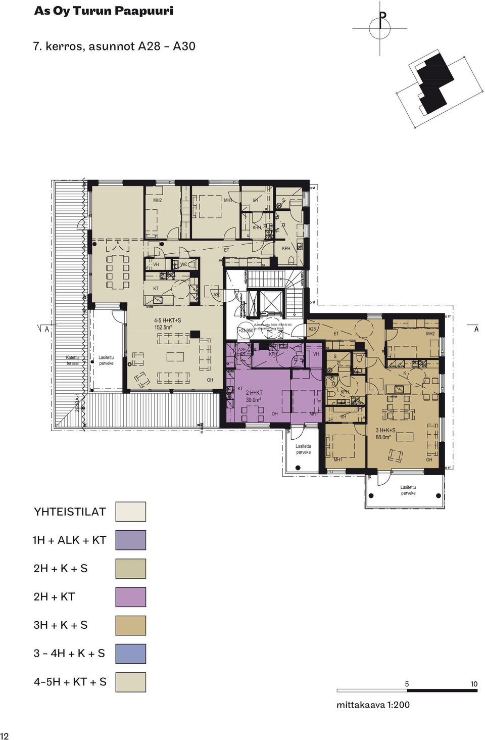 950 A28 MH2 atettu terassi A29 28dBA-1 T 2 H+T 39.0m² MH1 3 H++ 88.