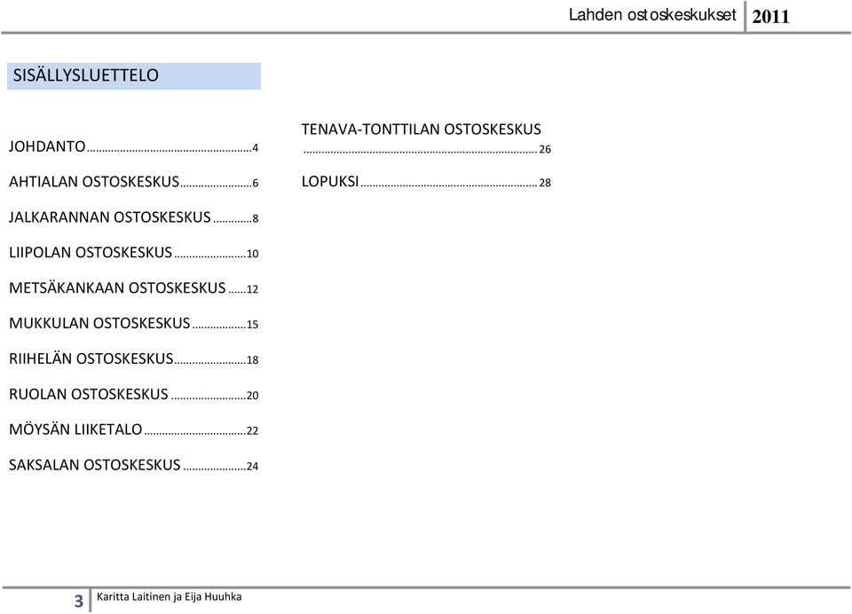 .. 8 LIIPOLAN OSTOSKESKUS... 10 METSÄKANKAAN OSTOSKESKUS.