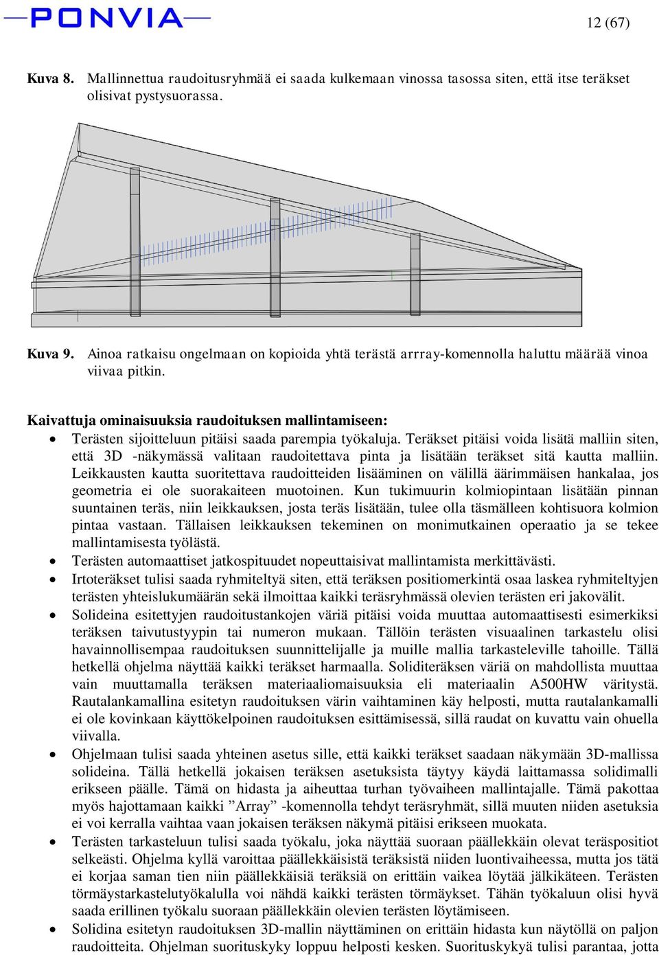 Kaivattuja ominaisuuksia raudoituksen mallintamiseen: Terästen sijoitteluun pitäisi saada parempia työkaluja.