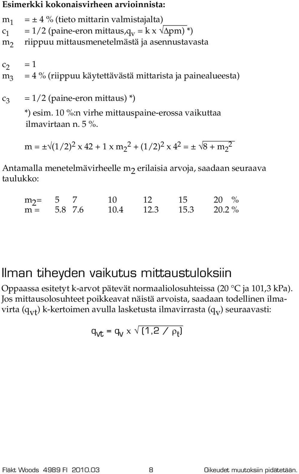 m = ± (1/2) 2 x 42 + 1 x m 2 2 + (1/2) 2 x 4 2 = ± 8 + m 2 2 Antamalla menetelmävirheelle m 2 erilaisia arvoja, saadaan seuraava taulukko: m 2 = 5 7 10 12 15 20 % m = 5.8 7.6 10.4 12.3 15.3 20.