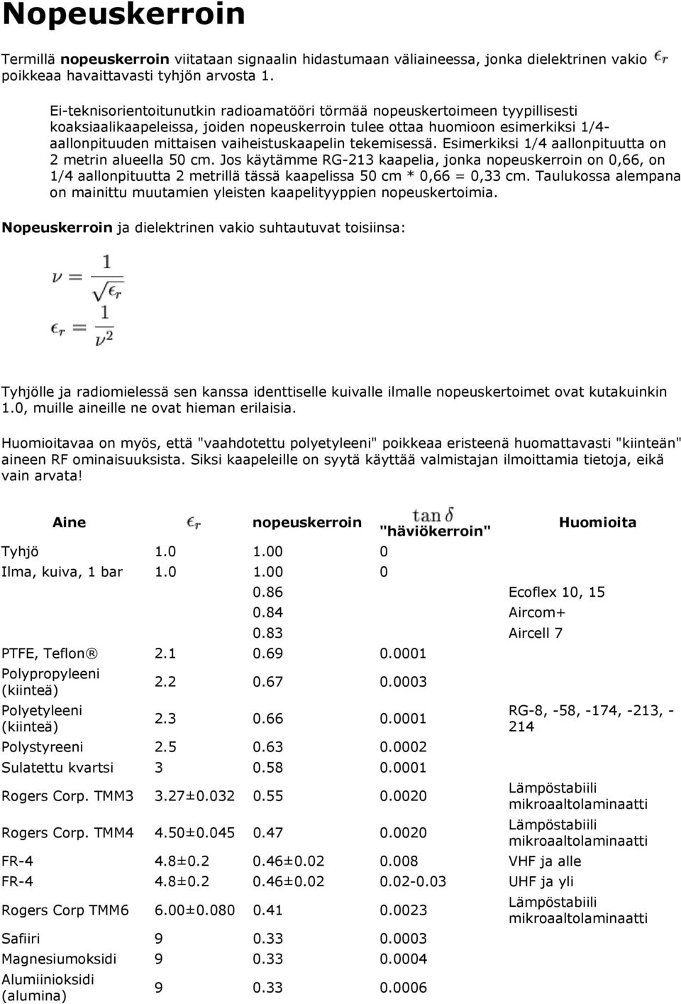 vaiheistuskaapelin tekemisessä. Esimerkiksi 1/4 aallonpituutta on 2 metrin alueella 50 cm.