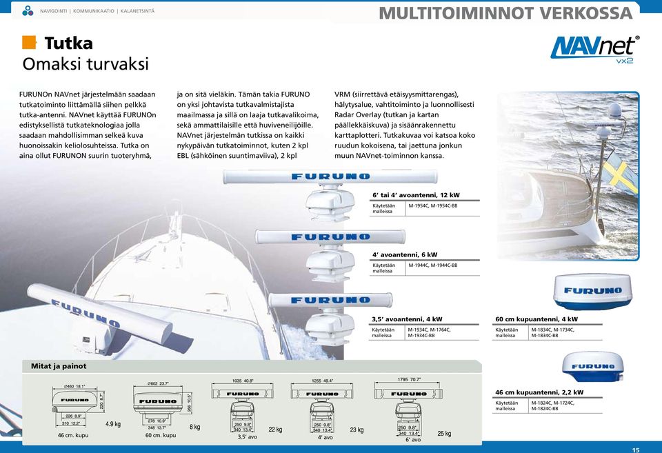 Tämän takia FURUNO on yksi johtavista tutkavalmistajista maailmassa ja sillä on laaja tutkavalikoima, sekä ammattilaisille että huviveneilijöille.