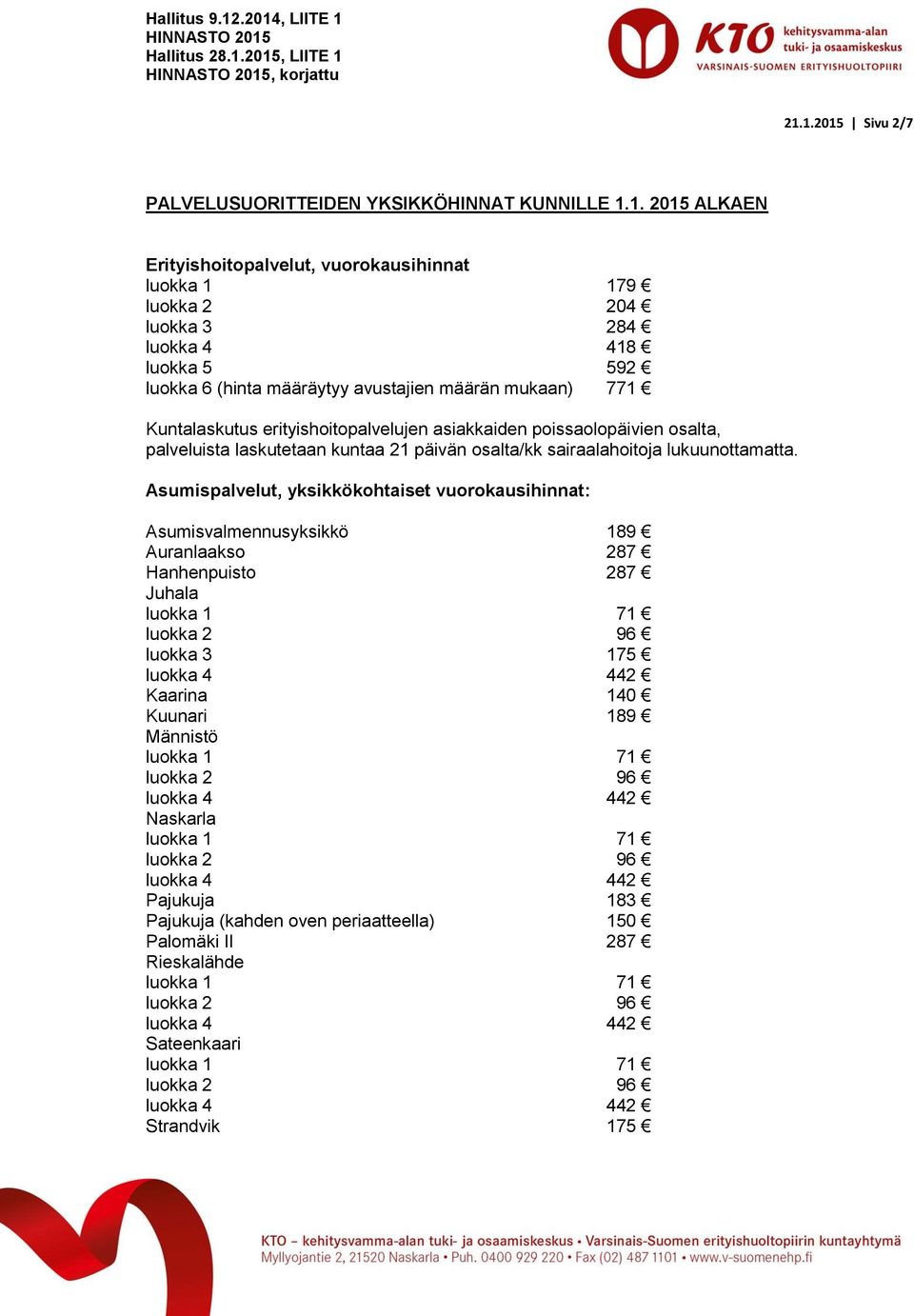 luokka 5 592 luokka 6 (hinta määräytyy avustajien määrän mukaan) 771 Kuntalaskutus erityishoitopalvelujen asiakkaiden poissaolopäivien osalta, palveluista laskutetaan