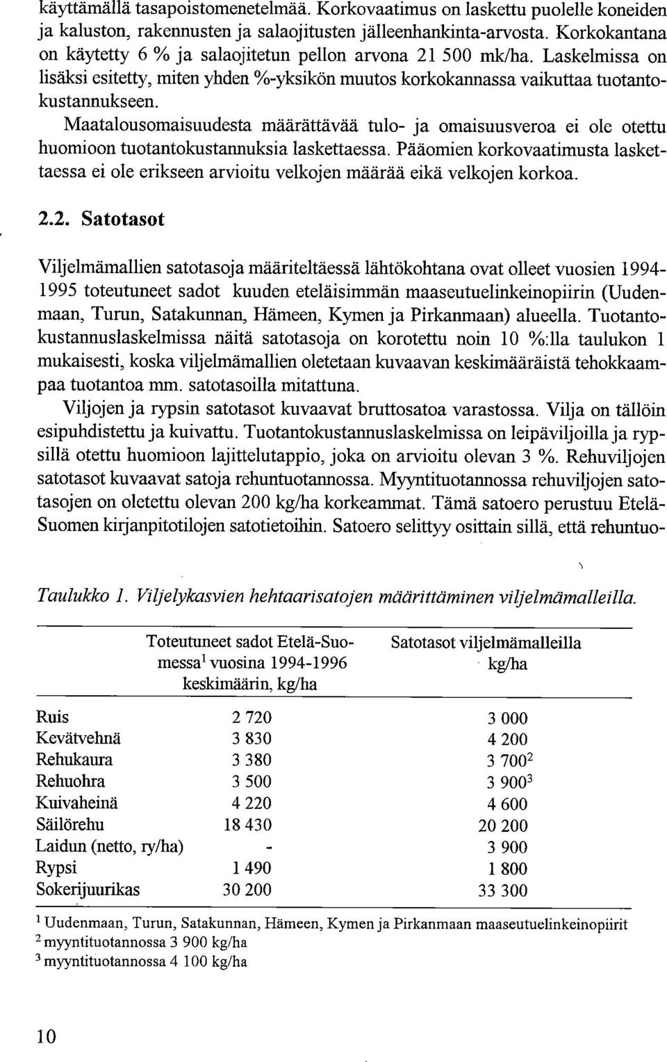 Maatalousomaisuudesta määrättävää tulo- ja omaisuusveroa ei ole otettu huomioon tuotantokustannuksia laskettaessa.