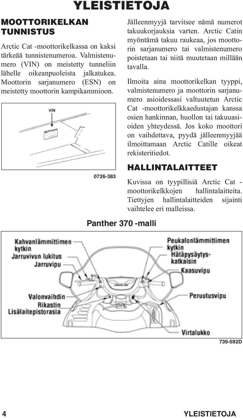 Arctic Catin myöntämä takuu raukeaa, jos moottorin sarjanumero tai valmistenumero poistetaan tai niitä muutetaan millään tavalla.