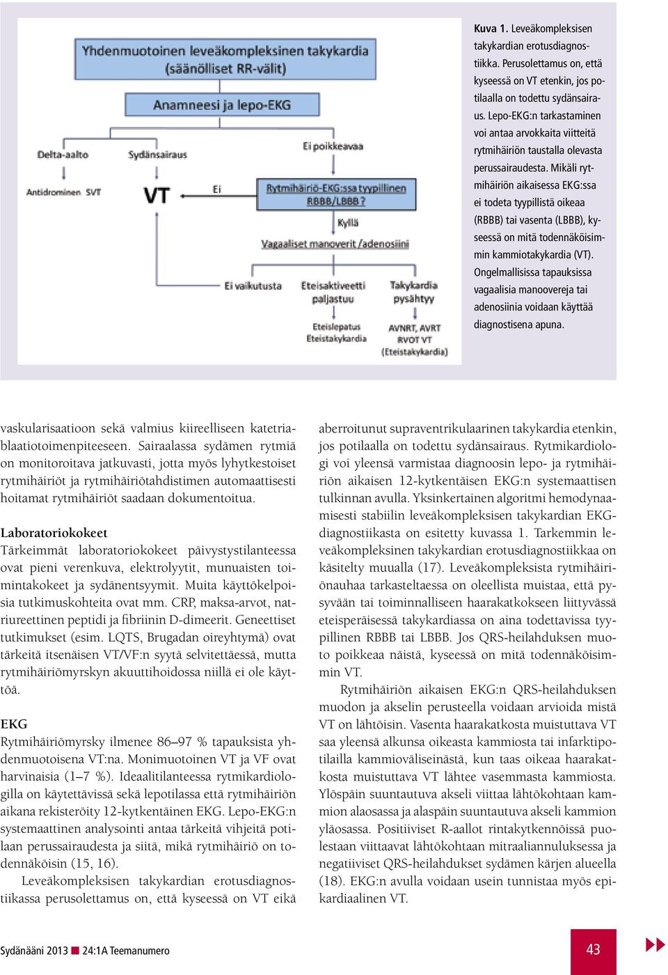 Mikäli rytmihäiriön aikaisessa EKG:ssa ei todeta tyypillistä oikeaa (RBBB) tai vasenta (LBBB), kyseessä on mitä todennäköisimmin kammiotakykardia (VT).