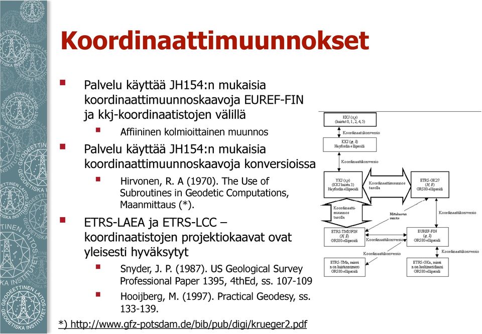 The Use of Subroutines in Geodetic Computations, Maanmittaus (*).