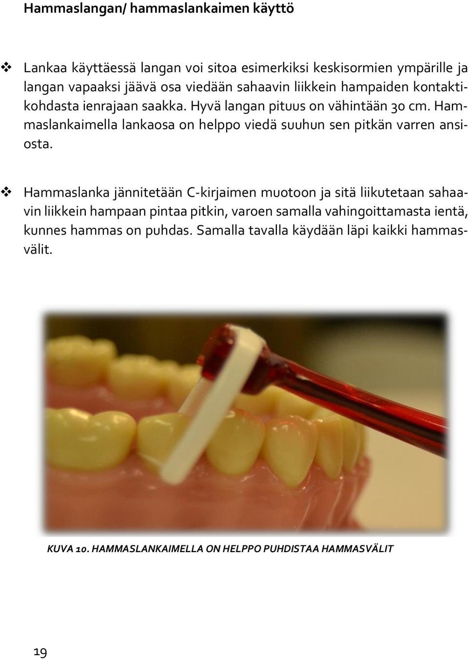 Hammaslankaimella lankaosa on helppo viedä suuhun sen pitkän varren ansiosta.