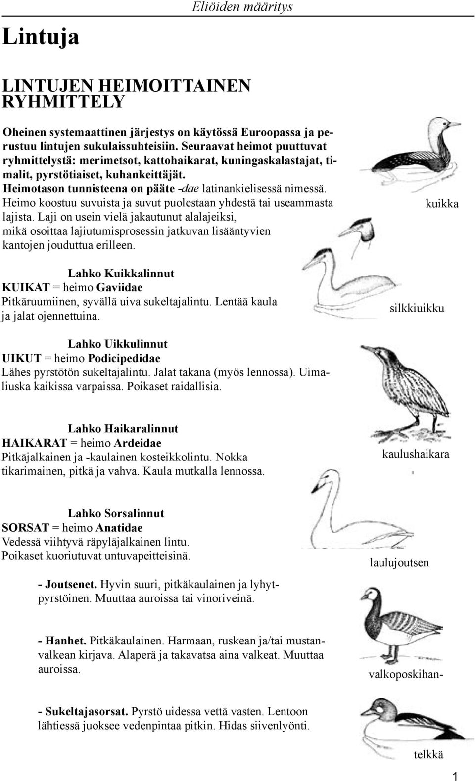 Heimo koostuu suvuista ja suvut puolestaan yhdestä tai useammasta lajista.