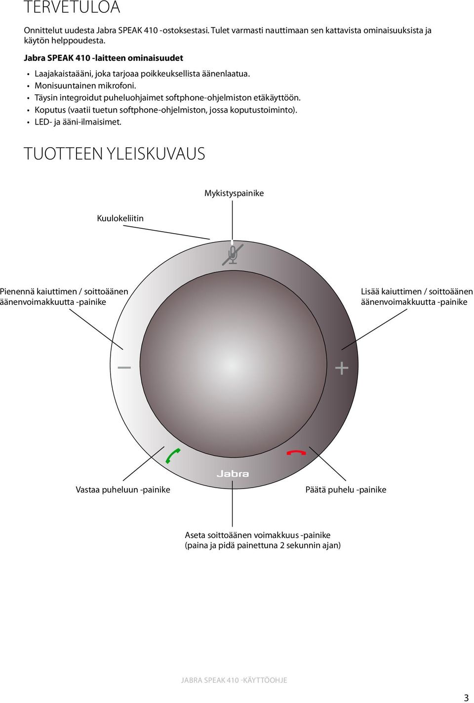 Täysin integroidut puheluohjaimet softphone-ohjelmiston etäkäyttöön. Koputus (vaatii tuetun softphone-ohjelmiston, jossa koputustoiminto). LED- ja ääni-ilmaisimet.