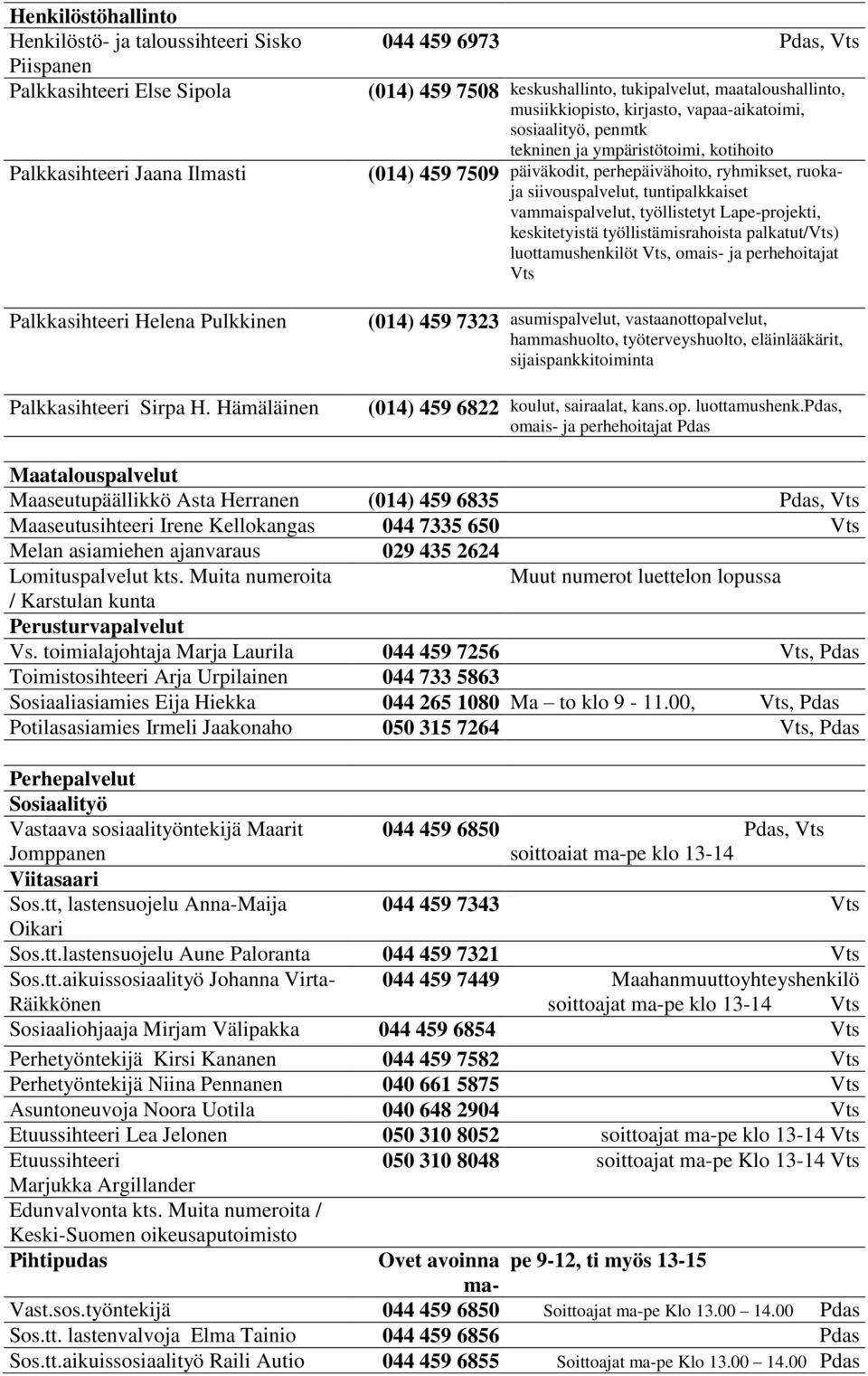 7509 päiväkodit, perhepäivähoito, ryhmikset, ruokaja siivouspalvelut, tuntipalkkaiset vammaispalvelut, työllistetyt Lape-projekti, keskitetyistä työllistämisrahoista palkatut/) luottamushenkilöt,