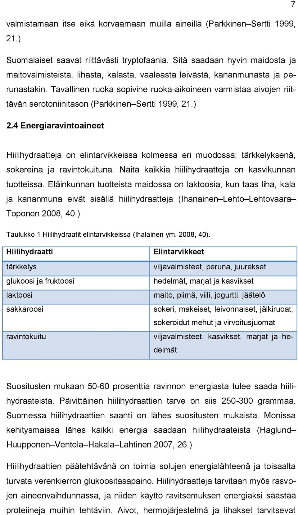 Tavallinen ruoka sopivine ruoka-aikoineen varmistaa aivojen riittävän serotoniinitason (Parkkinen Sertti 1999, 21.) 2.