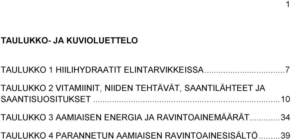 .. 7 TAULUKKO 2 VITAMIINIT, NIIDEN TEHTÄVÄT, SAANTILÄHTEET JA