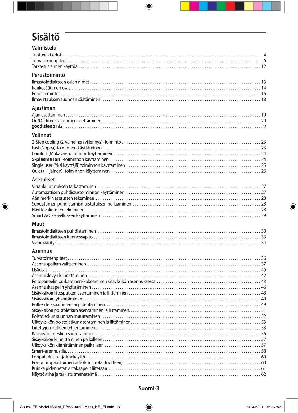 .. 23 Fast (Nopea)-toiminnon käyttäminen...23 Comfort (Mukava)-toiminnon käyttäminen...24 S-plasma Ioni -toiminnon käyttäminen...24 Single user (Yksi käyttäjä) toiminnon käyttäminen.