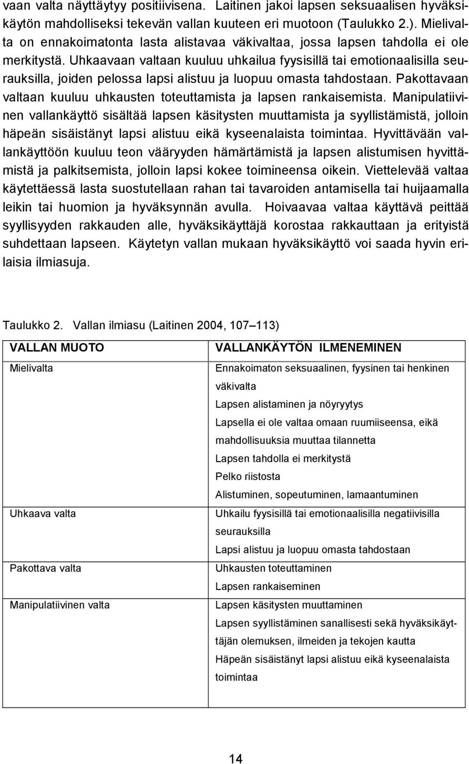 Uhkaavaan valtaan kuuluu uhkailua fyysisillä tai emotionaalisilla seurauksilla, joiden pelossa lapsi alistuu ja luopuu omasta tahdostaan.