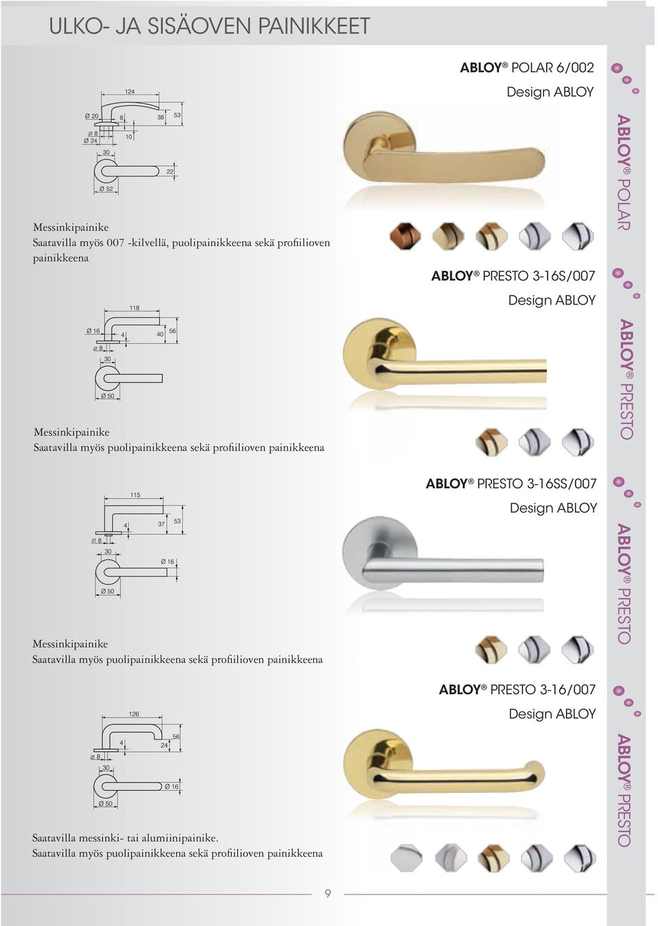 PRESTO Saatavilla myös puolipainikkeena sekä profi ilioven painikkeena ABLOY PRESTO 3-16SS/007 ABLOY PRESTO 3-16/007