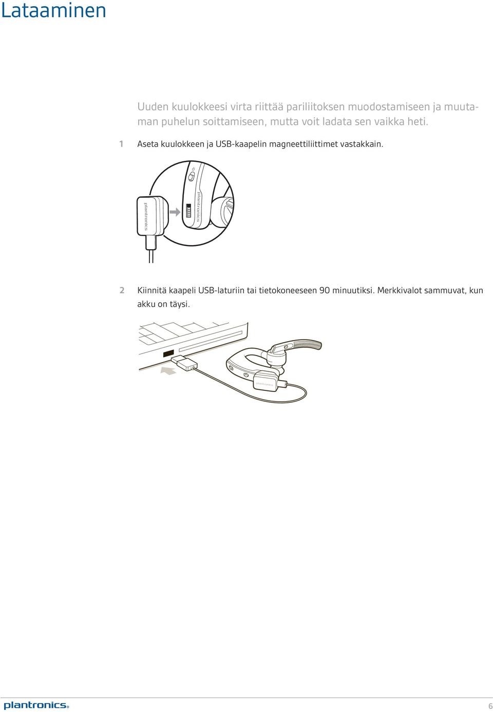 1 Aseta kuulokkeen ja USB-kaapelin magneettiliittimet vastakkain.