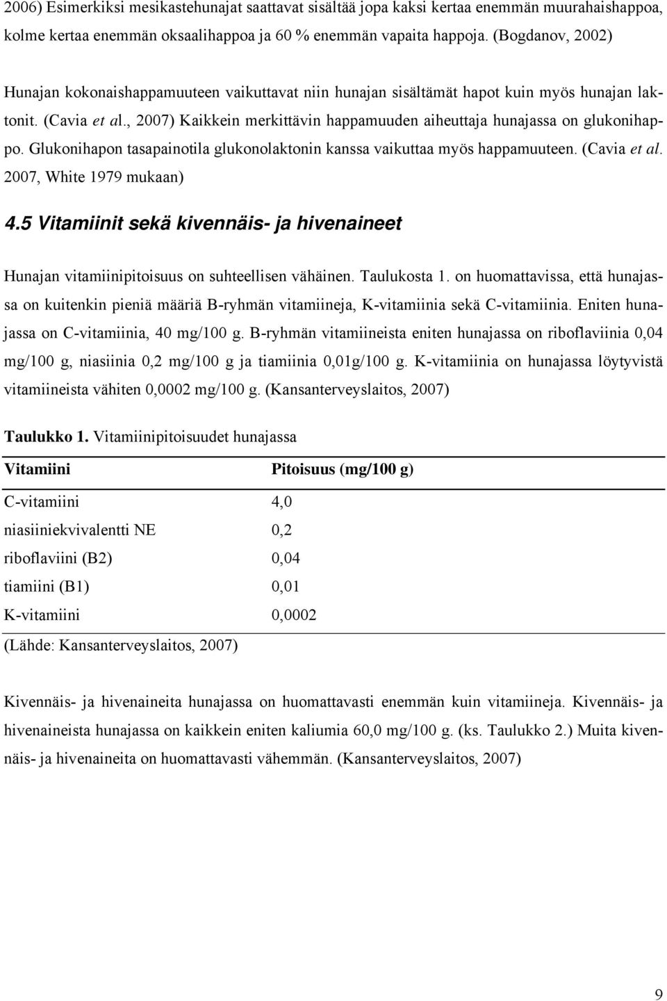 , 2007) Kaikkein merkittävin happamuuden aiheuttaja hunajassa on glukonihappo. Glukonihapon tasapainotila glukonolaktonin kanssa vaikuttaa myös happamuuteen. (Cavia et al. 2007, White 1979 mukaan) 4.