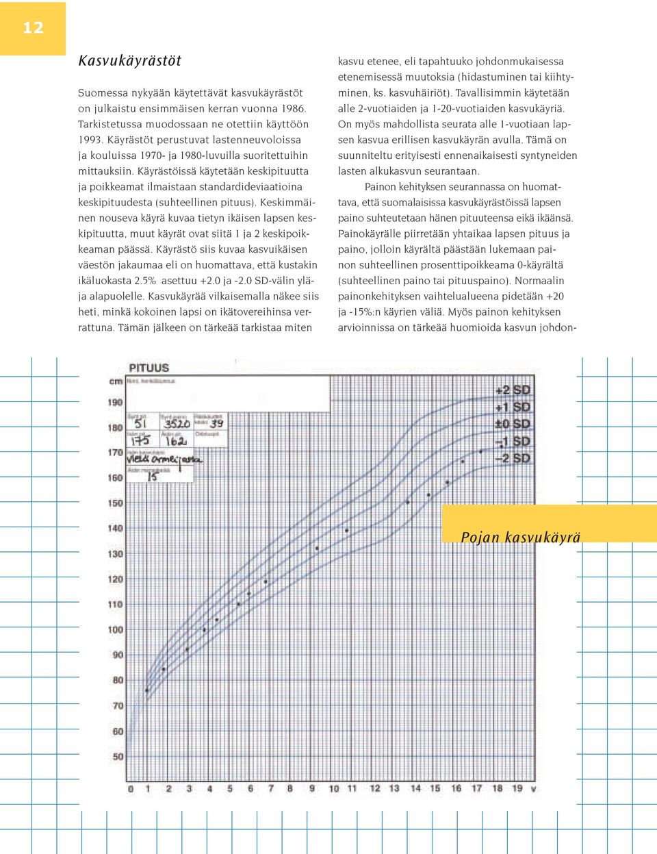 Käyrästöissä käytetään keskipituutta ja poikkeamat ilmaistaan standardideviaatioina keskipituudesta (suhteellinen pituus).