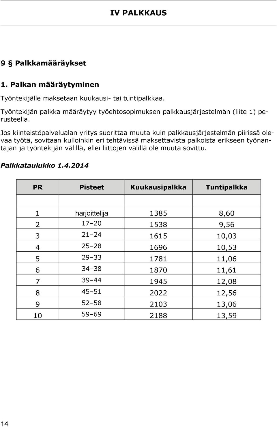 Jos kiinteistöpalvelualan yritys suorittaa muuta kuin palkkausjärjestelmän piirissä olevaa työtä, sovitaan kulloinkin eri tehtävissä maksettavista palkoista erikseen