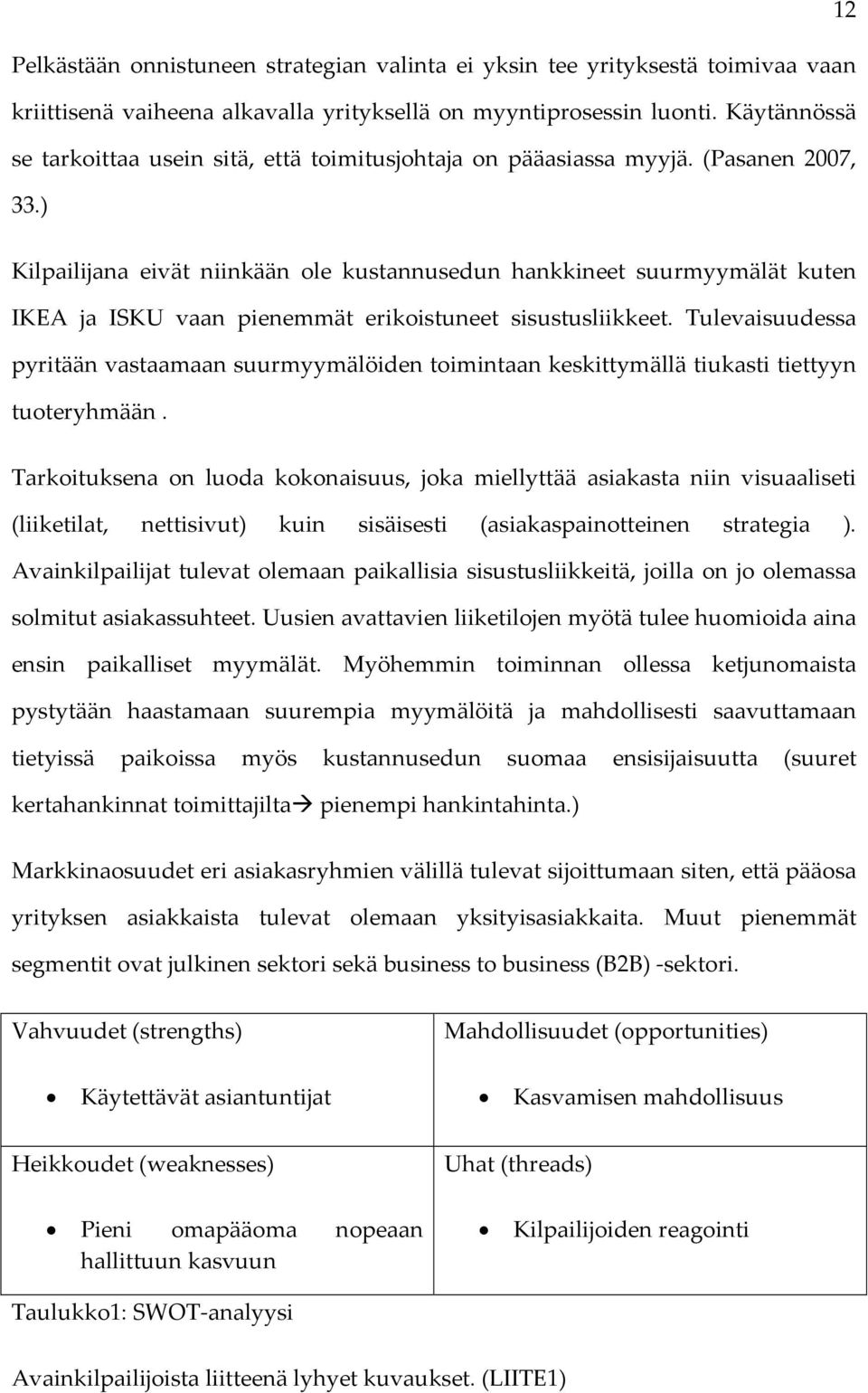 ) Kilpailijana eivät niinkään ole kustannusedun hankkineet suurmyymälät kuten IKEA ja ISKU vaan pienemmät erikoistuneet sisustusliikkeet.