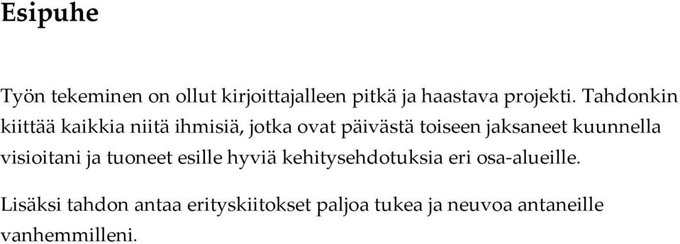 kuunnella visioitani ja tuoneet esille hyviä kehitysehdotuksia eri osa-alueille.