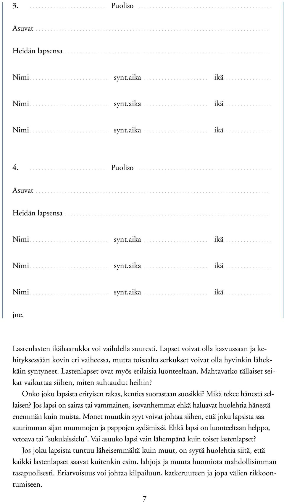 ........................... Puoliso............................................... Asuvat................................................................................. Heidän lapsensa....................................................................... Nimi.