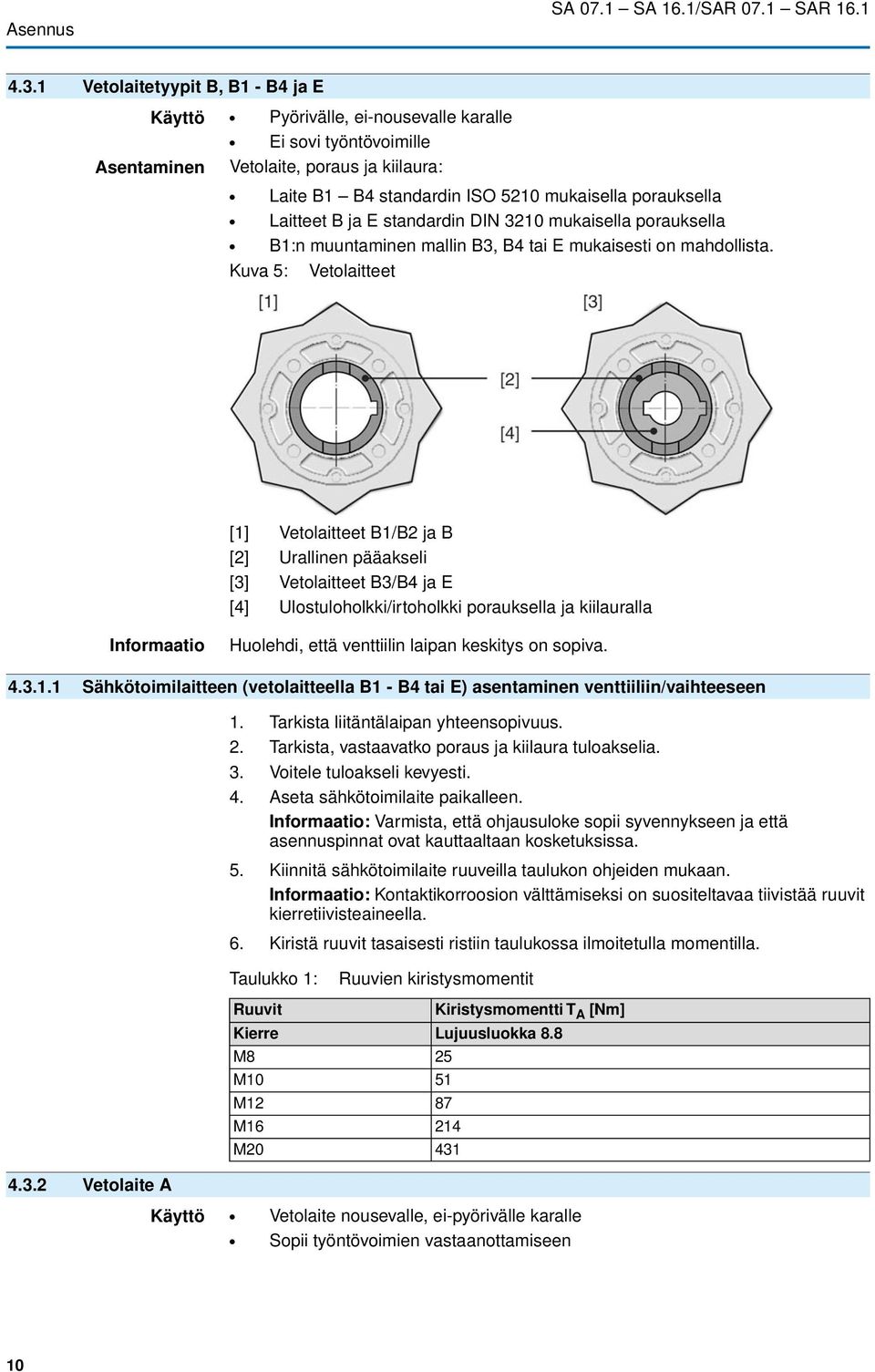 Laitteet B ja E standardin DIN 3210 mukaisella porauksella B1:n muuntaminen mallin B3, B4 tai E mukaisesti on mahdollista.