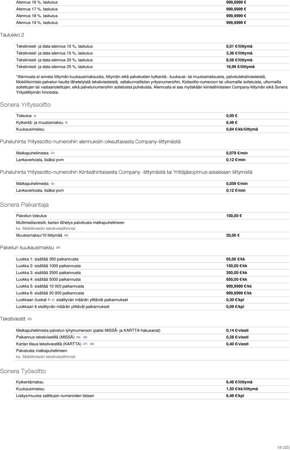 anneta liittymän kuukausimaksuista, liittymän eikä palveluiden kytkentä-, kuukausi- tai muutosmaksuista, palvelutekstiviesteistä, Mobiilitoimisto-palvelun kautta lähetetyistä tekstiviesteistä,