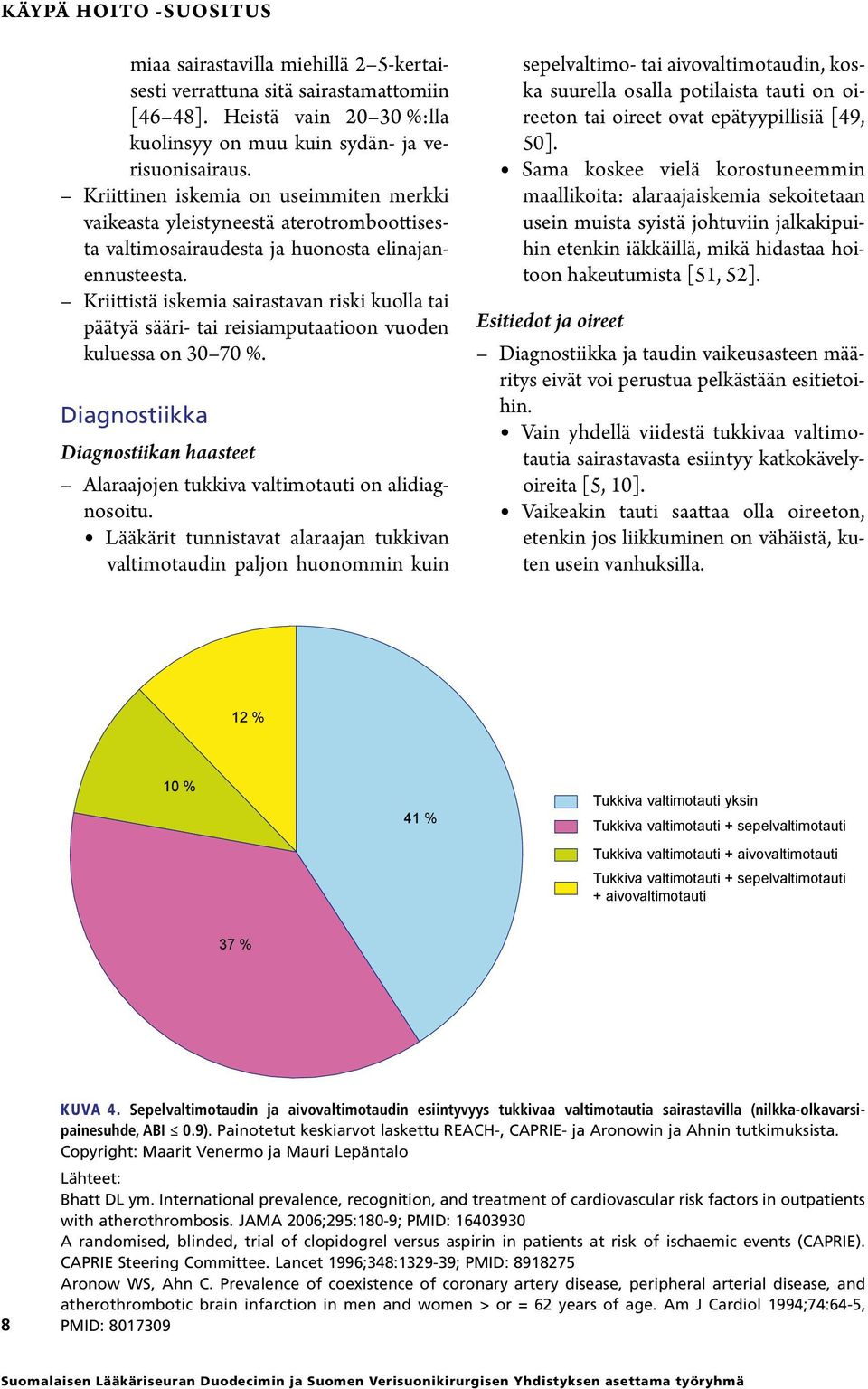 Kriittistä iskemia sairastavan riski kuolla tai päätyä sääri- tai reisiamputaatioon vuoden kuluessa on 30 70 %. Diagnostiikka Diagnostiikan haasteet on alidiagnosoitu.