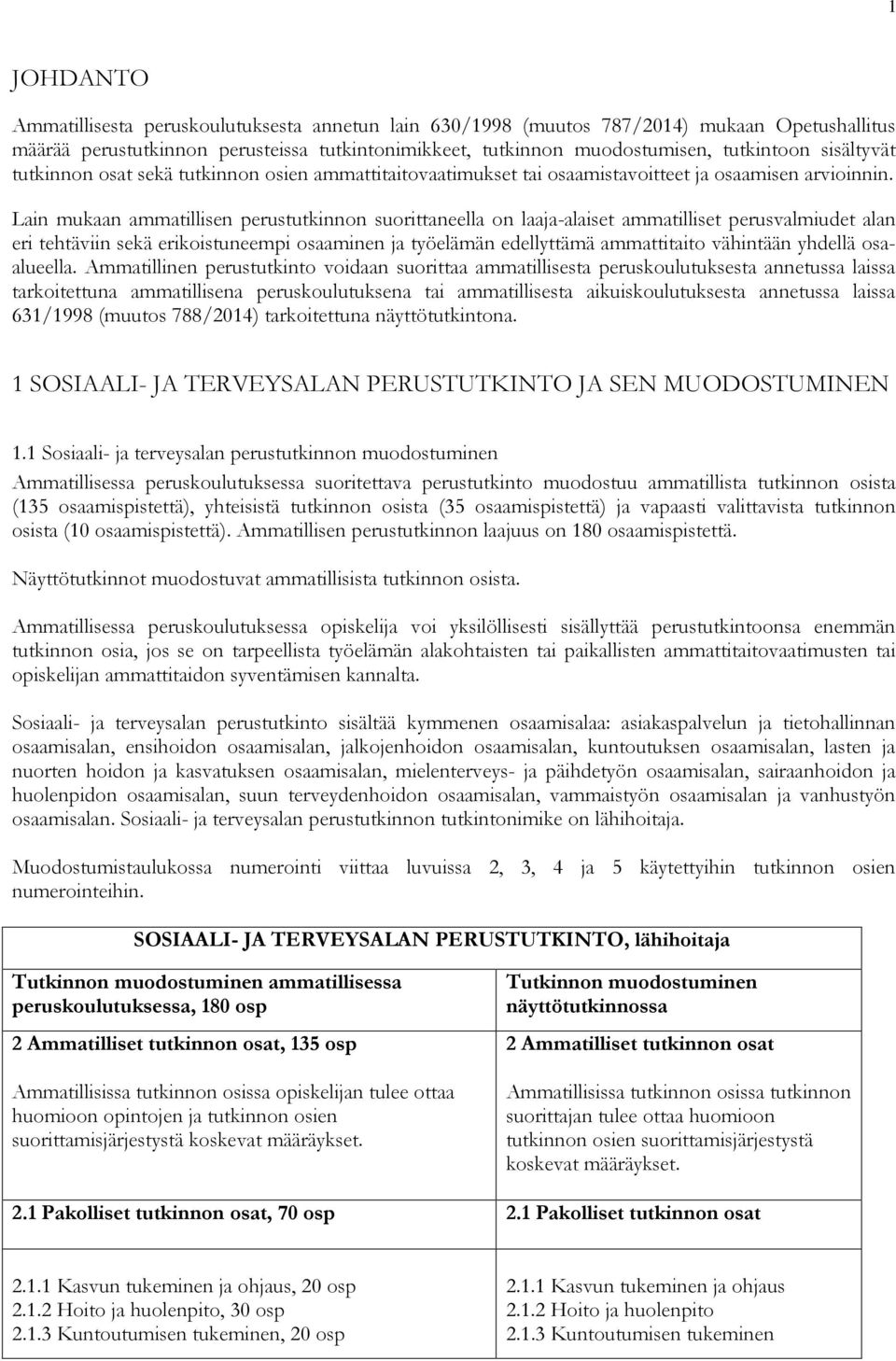 Lain mukaan ammatillisen perustutkinnon suorittaneella on laaja-alaiset ammatilliset perusvalmiudet alan eri tehtäviin sekä erikoistuneempi osaaminen ja työelämän edellyttämä ammattitaito vähintään